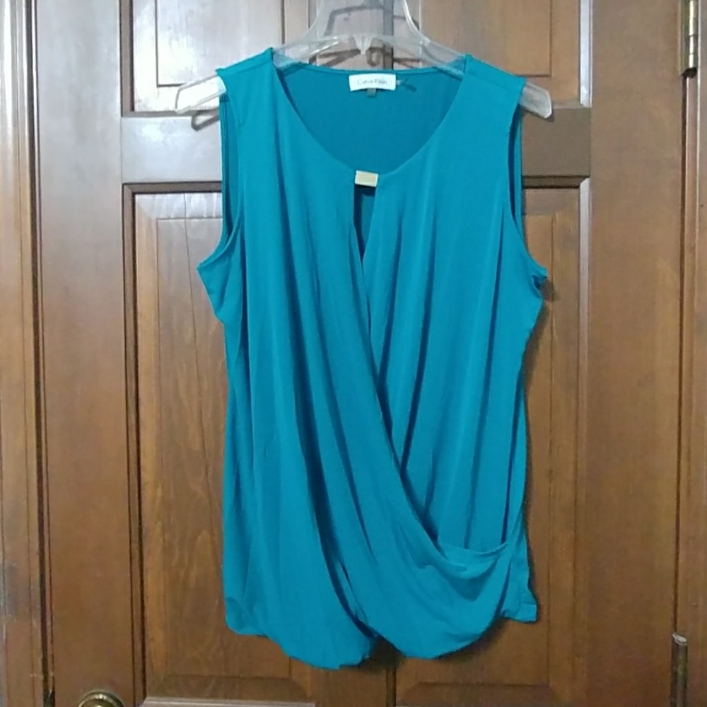 Calvin Klein teal blue sleeveless blouse